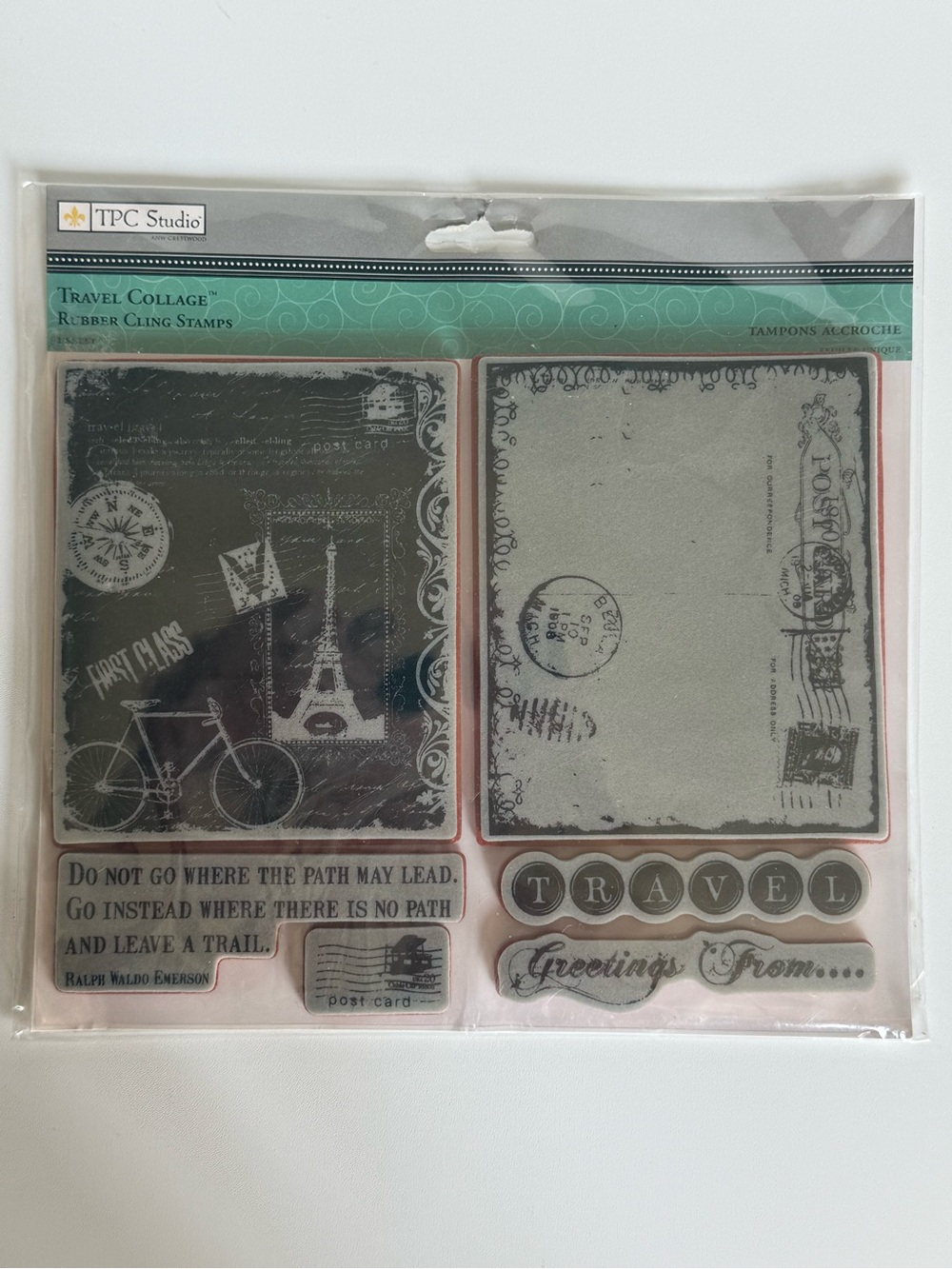 TPC Studio Travel Collage Rubber Cling Stamp Set New